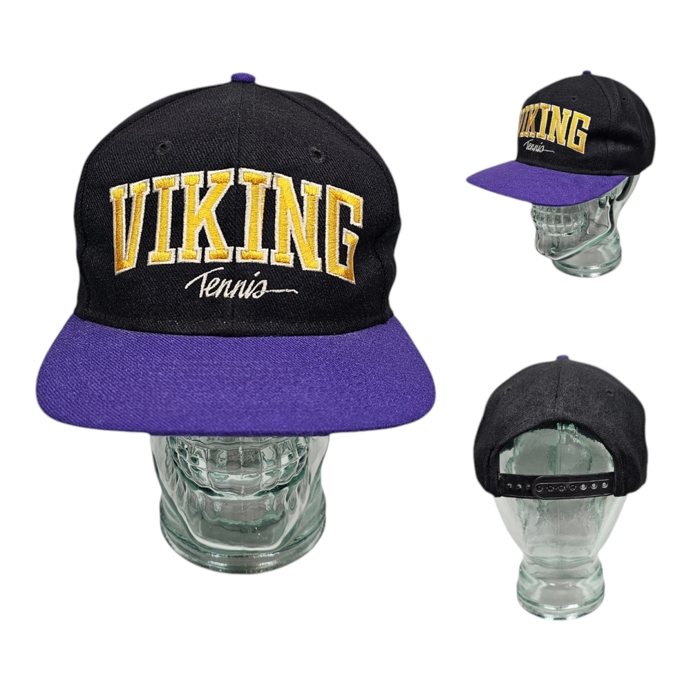 Vintage Viking Tennis Large‎ Script Snapback Hat Adjustable Cap Purple Yellow